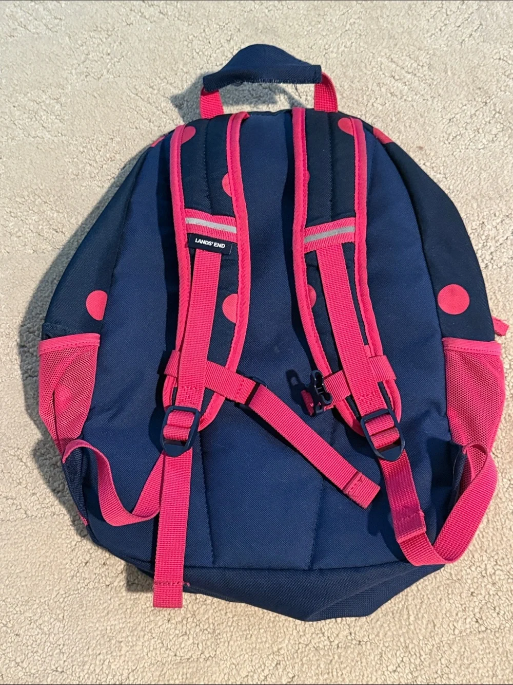 Lands' End Small Navy and Hot Pink Polka Dot Kids Backpack